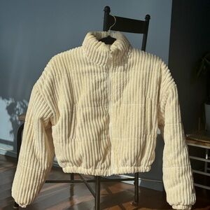 SHEIN Cropped Cream Teddy Jacket